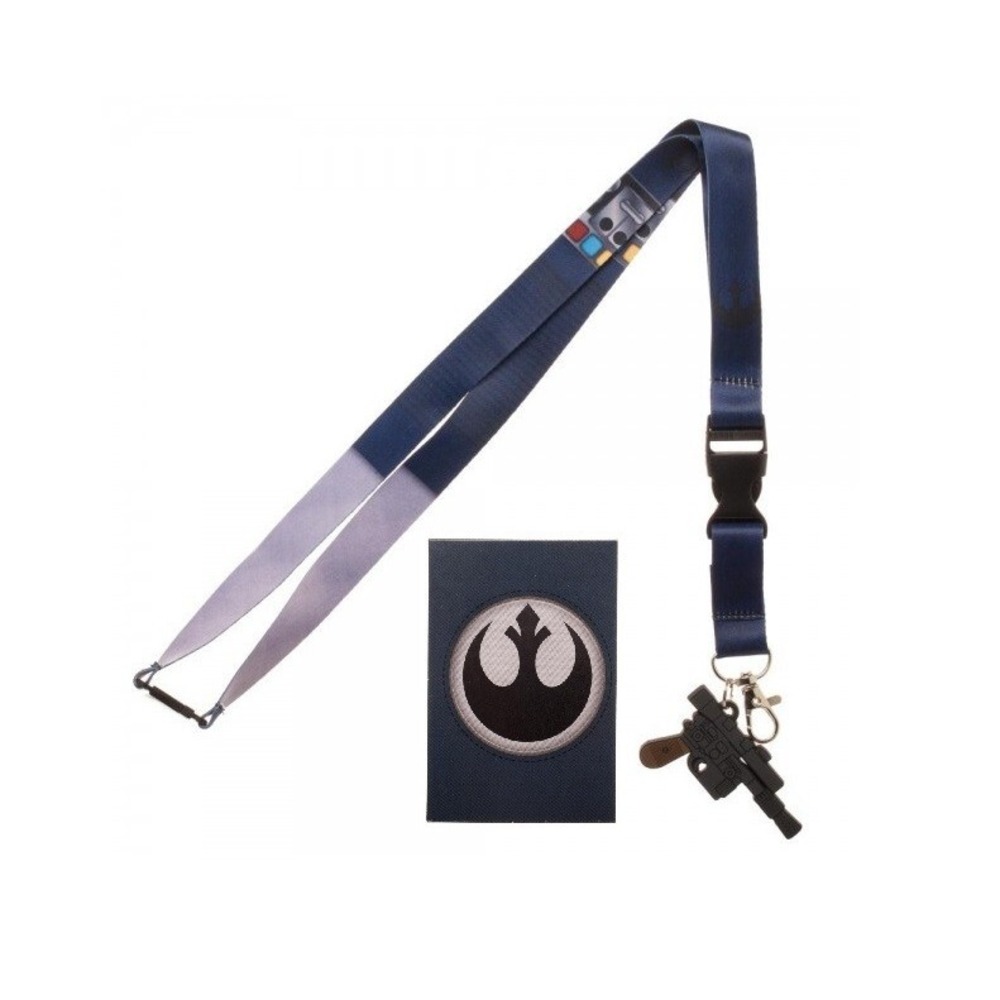 STAR WARS Han Solo Lanyard Suit Up ID Badge Holder Rubber Blaster Gun Charm